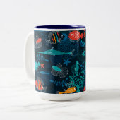Kleurrijke Vis in Oceaan Tweekleurige Koffiemok (Voorkant links)