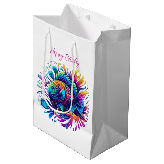 Kleurrijke vis- medium cadeauzakje (Voorkant Gekanteld)