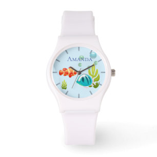 Kleurrijke vis met bubbels en zeewier horloge