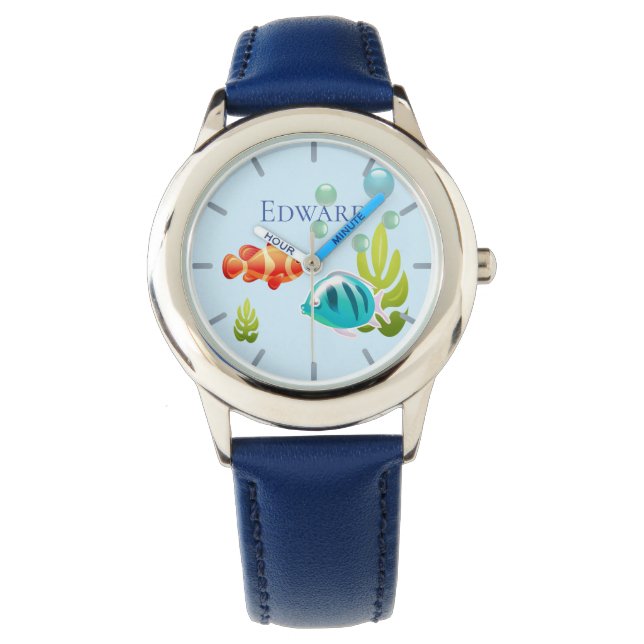 Kleurrijke vis met bubbels en zeewier horloge (Voorkant)