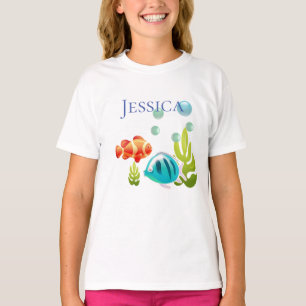 Kleurrijke vis met bubbels en zeewier t-shirt
