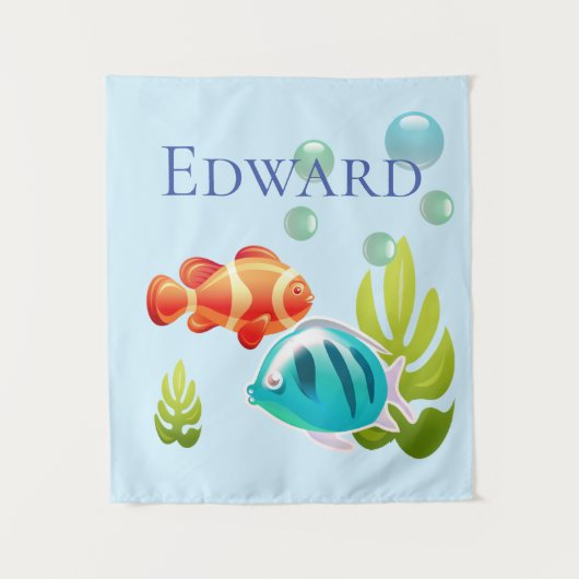 Kleurrijke vis met bubbels en zeewier wandkleed (Voorkant)