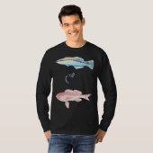 Kleurrijke vis met een kleine springende in het mi t-shirt (Voorkant volledig)