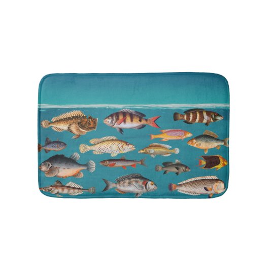 Kleurrijke vis onder blauw zeewater badmat (Voorkant)