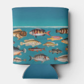 Kleurrijke vis onder blauw zeewater blikjeskoeler (Achterkant)