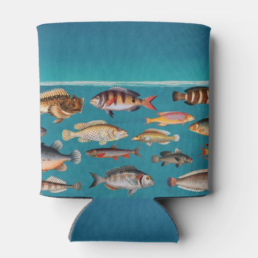 Kleurrijke vis onder blauw zeewater blikjeskoeler (Achterkant)