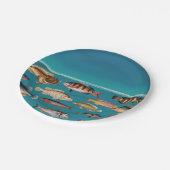 Kleurrijke vis onder blauw zeewater papieren bordje (Gekanteld)