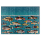 Kleurrijke vis onder blauw zeewater snijplank (Voorkant)