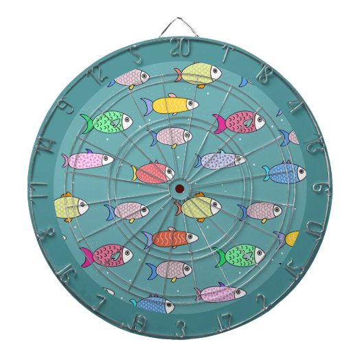 Kleurrijke vis op turquoise dartbord (Voorkant)