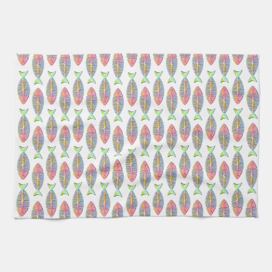 Kleurrijke Vis Skeleton Keuken Handdoek (Horizontaal)