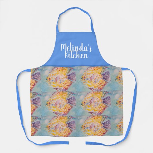 Kleurrijke Vis Waterverf Blauw Vrouwen Keuken Scho Schort (Voorkant)
