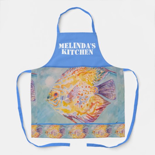Kleurrijke Vis Waterverf Blauw Vrouwen Keuken Scho Schort (Voorkant)