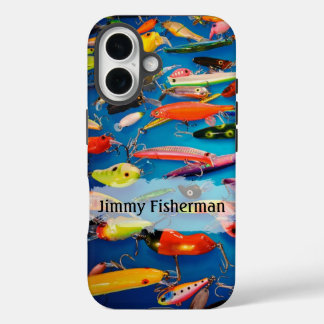 Kleurrijke vishaakjes - Personaliseer naam iPhone 16 Hoesje