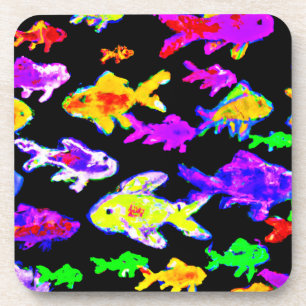 Kleurrijke vispatronen Kunst schilderen. Nu kopen Bier Onderzetter