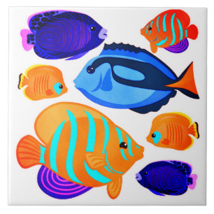 Kleurrijke Vissen Kunst Koraalrif Levende Zeeën Tegeltje