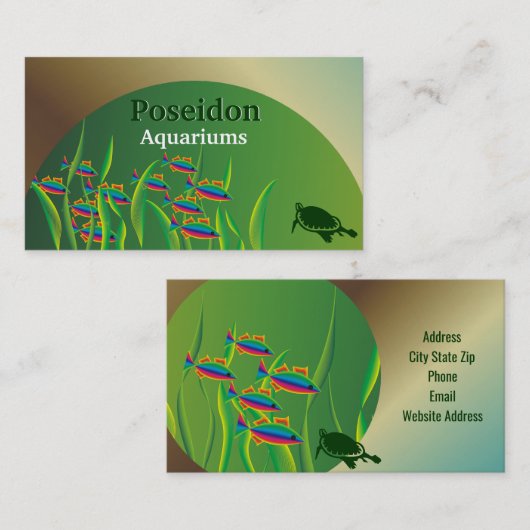 Kleurrijke vissen, zeewier en schildpad aquarium visitekaartje (Voorkant / Achterkant)