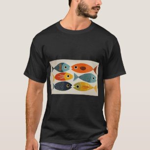 Kleurrijke vissen zwemmen samen in een rij t-shirt