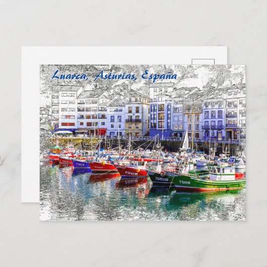 Kleurrijke vissersboten in Luarca, Asturië, Spanje Briefkaart (Voorkant / Achterkant)