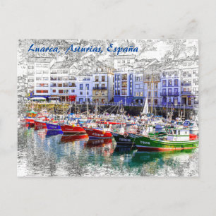 Kleurrijke vissersboten in Luarca, Asturië, Spanje Briefkaart