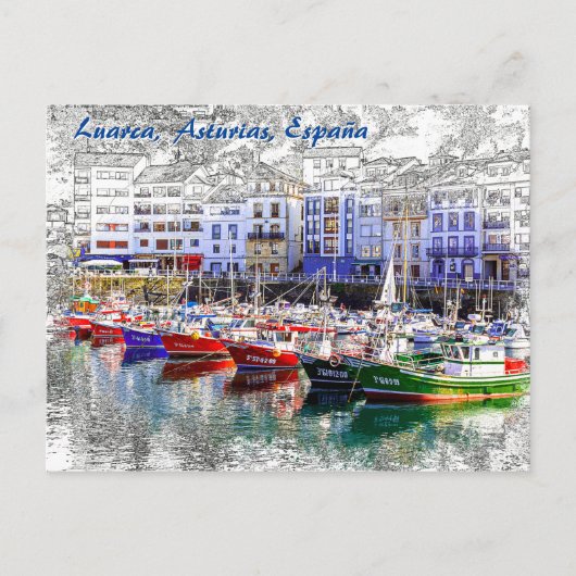 Kleurrijke vissersboten in Luarca, Asturië, Spanje Briefkaart (Voorkant)