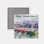 Kleurrijke vissersboten in Luarca, Asturië, Spanje Magneet (Voorkant / Achterkant)