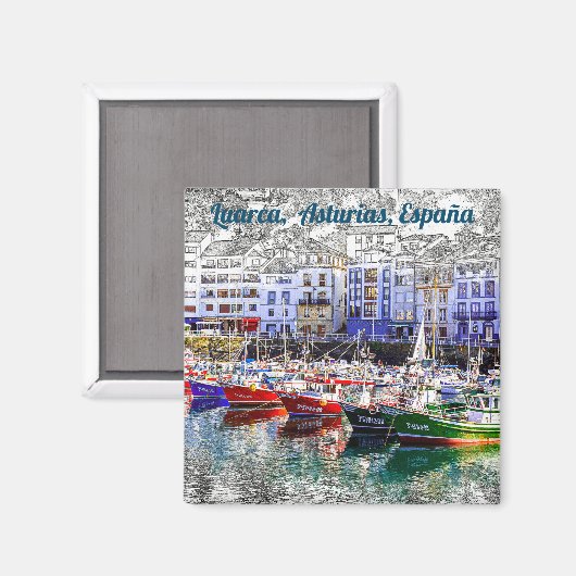 Kleurrijke vissersboten in Luarca, Asturië, Spanje Magneet (Voorkant / Achterkant)