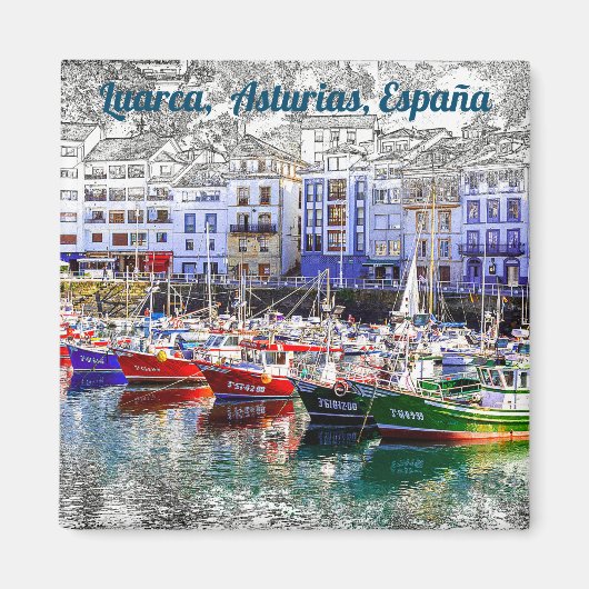 Kleurrijke vissersboten in Luarca, Asturië, Spanje Magneet (Voorkant)