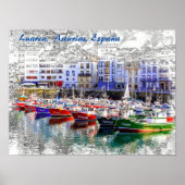 Kleurrijke vissersboten in Luarca, Asturië, Spanje Poster (Voorkant)