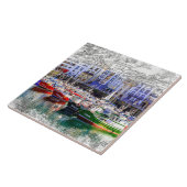 Kleurrijke vissersboten in Luarca, Asturië, Spanje Tegeltje (Zijkant)