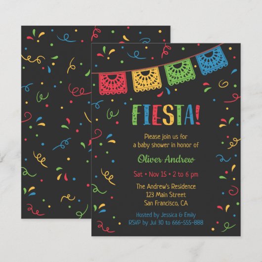 Kleurrijke vlaggen en Confetti Fiesta Baby shower Kaart (Voorkant / Achterkant)