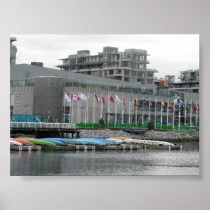 Kleurrijke vlaggen en kano's poster