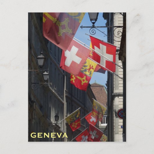 Kleurrijke Vlaggen in Genève, Zwitserland Briefkaart (Voorkant)