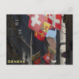 Kleurrijke vlaggen in Genève, Zwitserland Briefkaart