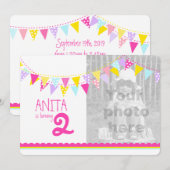 Kleurrijke vlaggen meisjes 2e verjaardagsfeest uit kaart (Voorkant / Achterkant)
