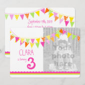 Kleurrijke vlaggen meisjes 3e verjaardag party uit kaart (Voorkant / Achterkant)