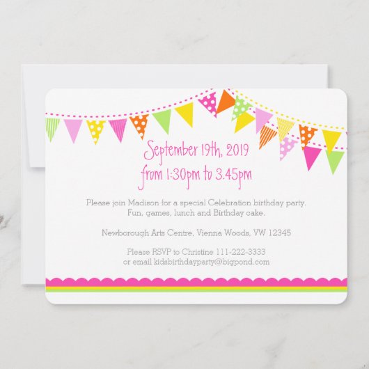 Kleurrijke vlaggen meisjes 3e verjaardag party uit kaart (Achterkant)