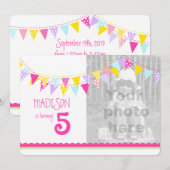 Kleurrijke vlaggen meisjes 5e verjaardag party uit kaart (Voorkant / Achterkant)
