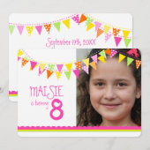 Kleurrijke vlaggen meisjes 8e verjaardag party roz kaart (Voorkant / Achterkant)