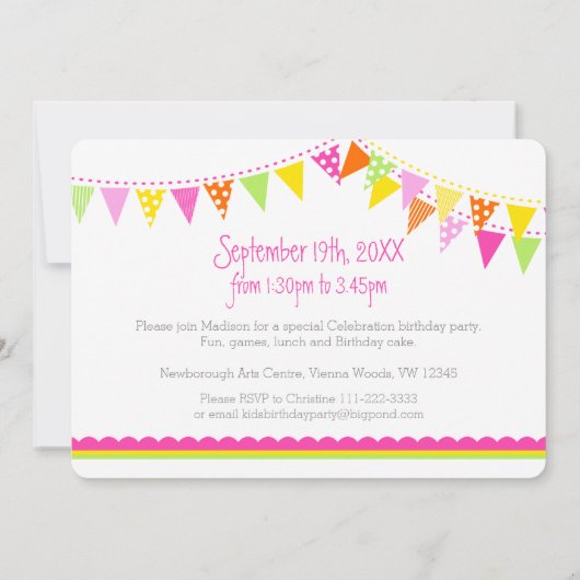 Kleurrijke vlaggen meisjes 8e verjaardag party roz kaart (Achterkant)