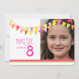 Kleurrijke vlaggen meisjes 8e verjaardag party roz kaart