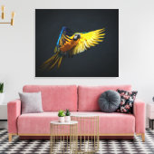 Kleurrijke vliegende ara op een donkere achtergron canvas afdruk (Insitu (Woonkamer))