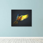 Kleurrijke vliegende ara op een donkere achtergron canvas afdruk (Insitu (Houten vloer))
