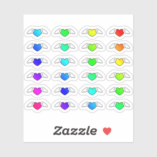 Kleurrijke vliegende harten Tiny Heart met vleugel Sticker (Vel)