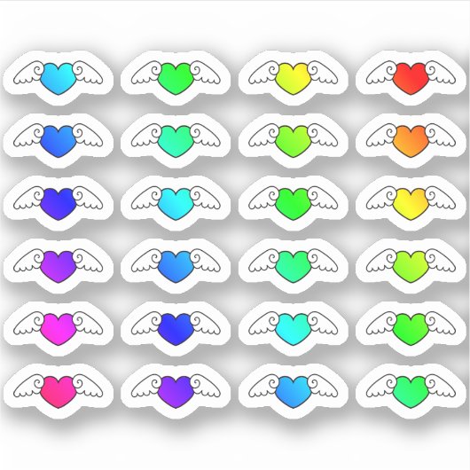 Kleurrijke vliegende harten Tiny Heart met vleugel Sticker (Voorkant)