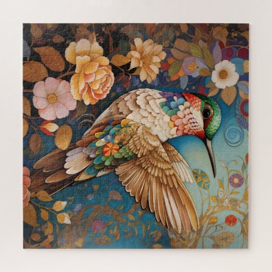 Kleurrijke vliegende kolibrie met patroon legpuzzel (Horizontaal)