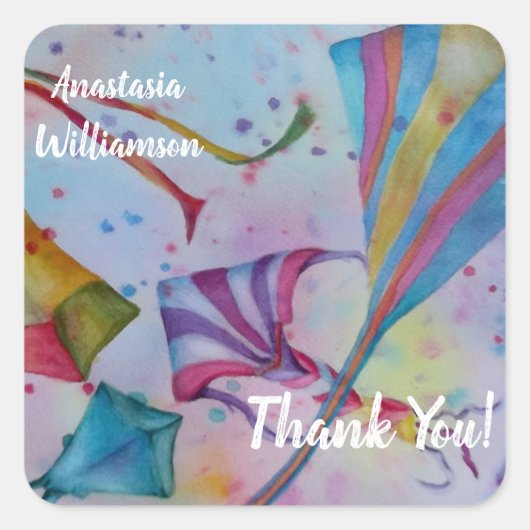 KLEURRIJKE VLIEGENDE VLIEGERS DANK U VIERKANTE STICKER (Voorkant)