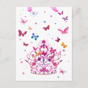 Kleurrijke Vliegende Vlinders met Crown Art Print/ Briefkaart