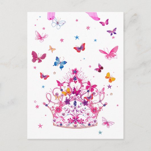 Kleurrijke Vliegende Vlinders met Crown Art Print/ Briefkaart (Voorkant)