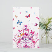 Kleurrijke Vliegende Vlinders met Crown Art Print/ Briefpapier (Staand voorkant)