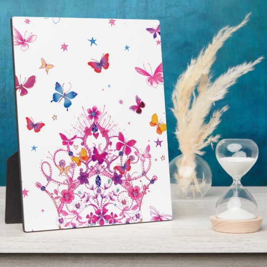 Kleurrijke Vliegende Vlinders met Crown Art Print/ Fotoplaat (Zijkant)